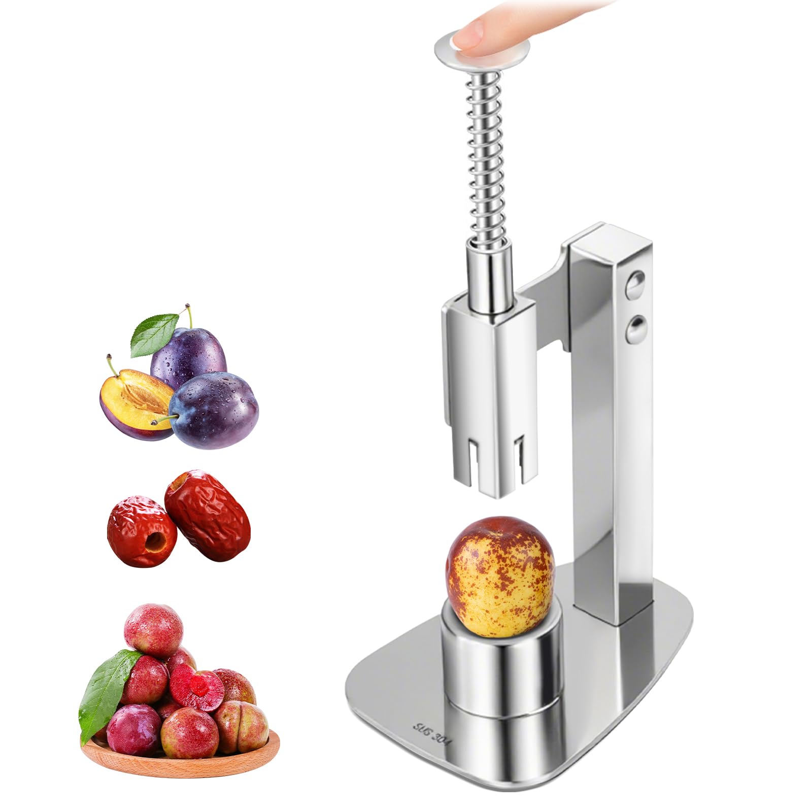 Snocciolatore di ciliegie, per rimuovere i noccioli di ciliegia in acciaio inox per una rapida rimozione dei noccioli, per ciliegie, prugne, olive, datteri