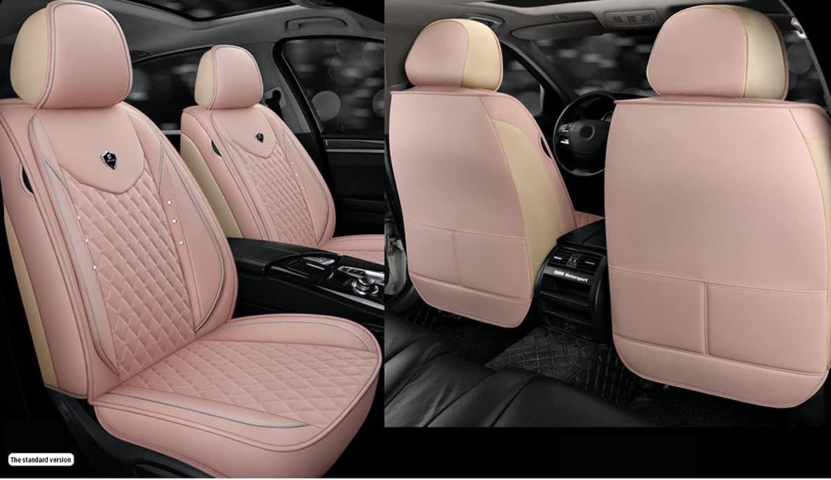 Car Seat Cover for Women Full Set Crystal Front and Rear Seat Covers for Cars Bling Car Seat Cushion Universal Auto Accessories Non-Slide Automotive Covers (Crystal Pink)