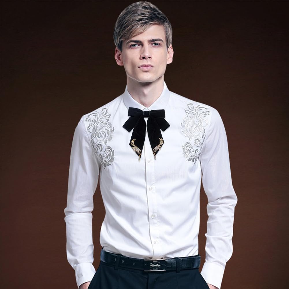 Versailles series Baroque Retro Velvet Ribbon Bow Tie Brooch Necktie for Women Men Pre-Tied Big Bowknot Brooch Pin