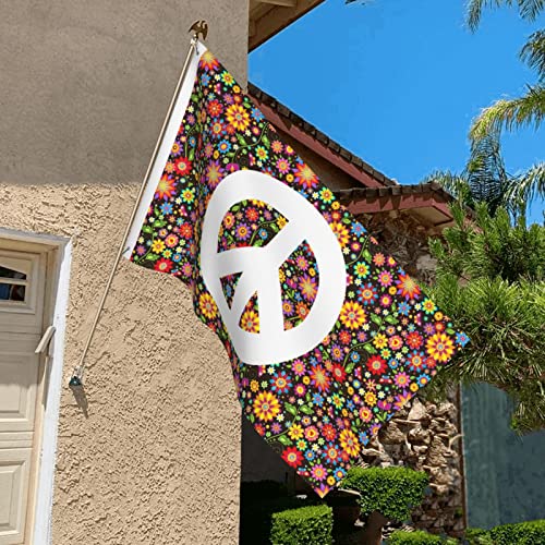 Fiokroo Hippie Peace Sign With Flowers Print Flag 3X5 Ft Outdoor Polyester Garden Flag Double Sided Banner For Yard Lawn Porch Balcony Home Decorations #TOP7