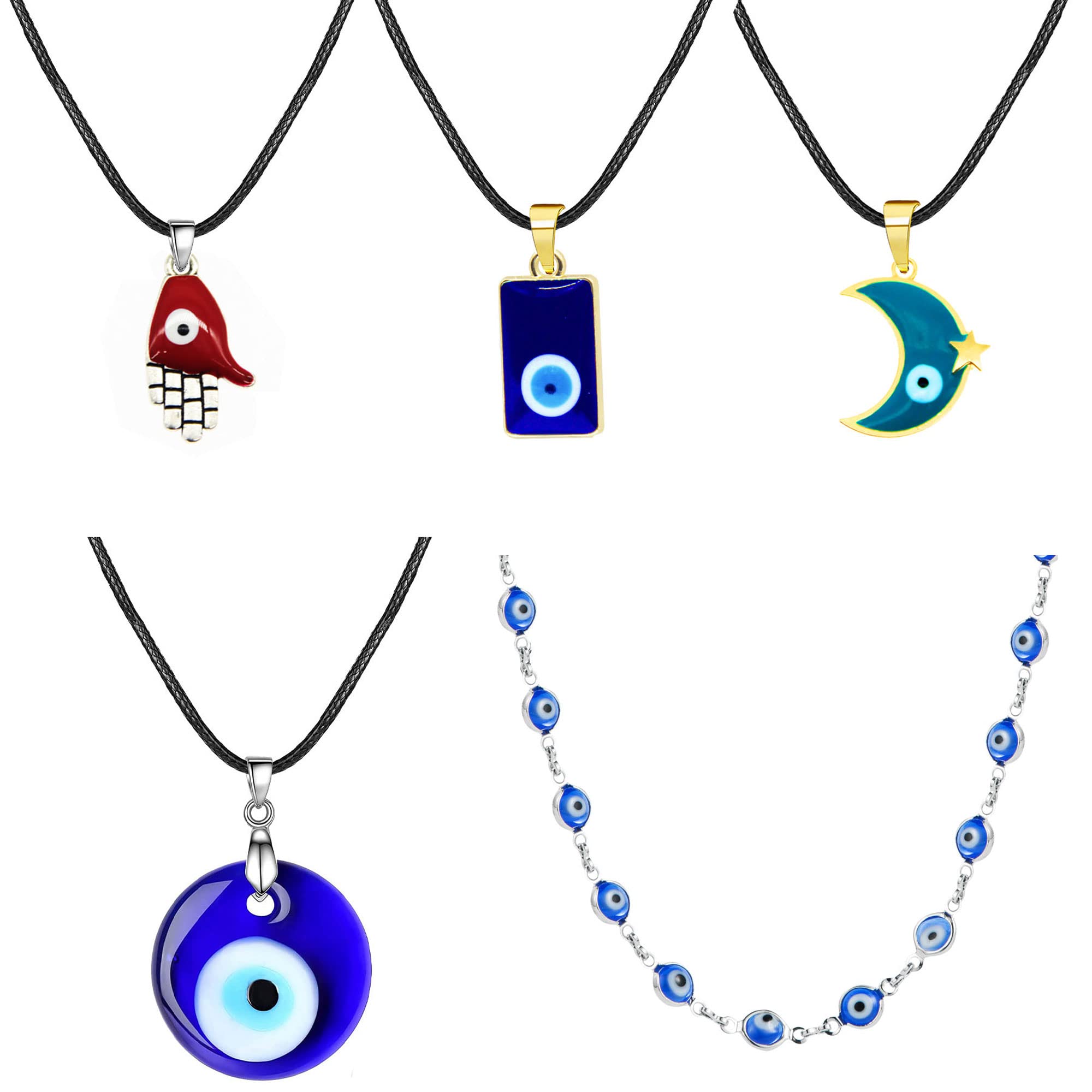 JDXN5PCS Evil Eye Pendant Necklaces Set Leather Rope Chain Turkish Protect Lucky Necklace Jewelry For Women Mens