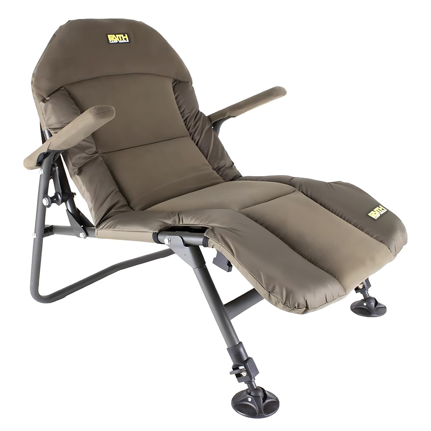 Faith Lounge Chair S - Krzesło karpiowe z polarem - Najwyższy komfort podczas wędkowania - Niska pozycja siedząca - Podłokietniki - Metalowa rama - Regulowane nóżki - 110 kg - 75x64x70cm
