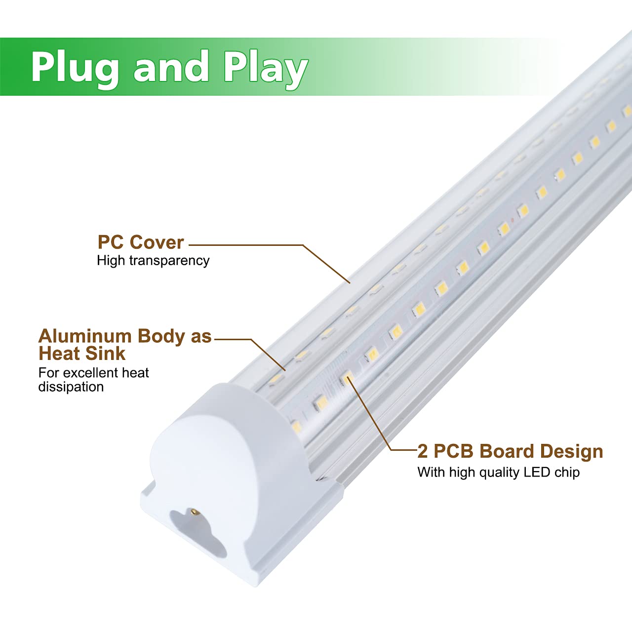 48 Pack LED Shop Light Fixture 8FT 75W Integrated V Shaped Tube Light Linkable White Daylight 6000k Garage — view 7