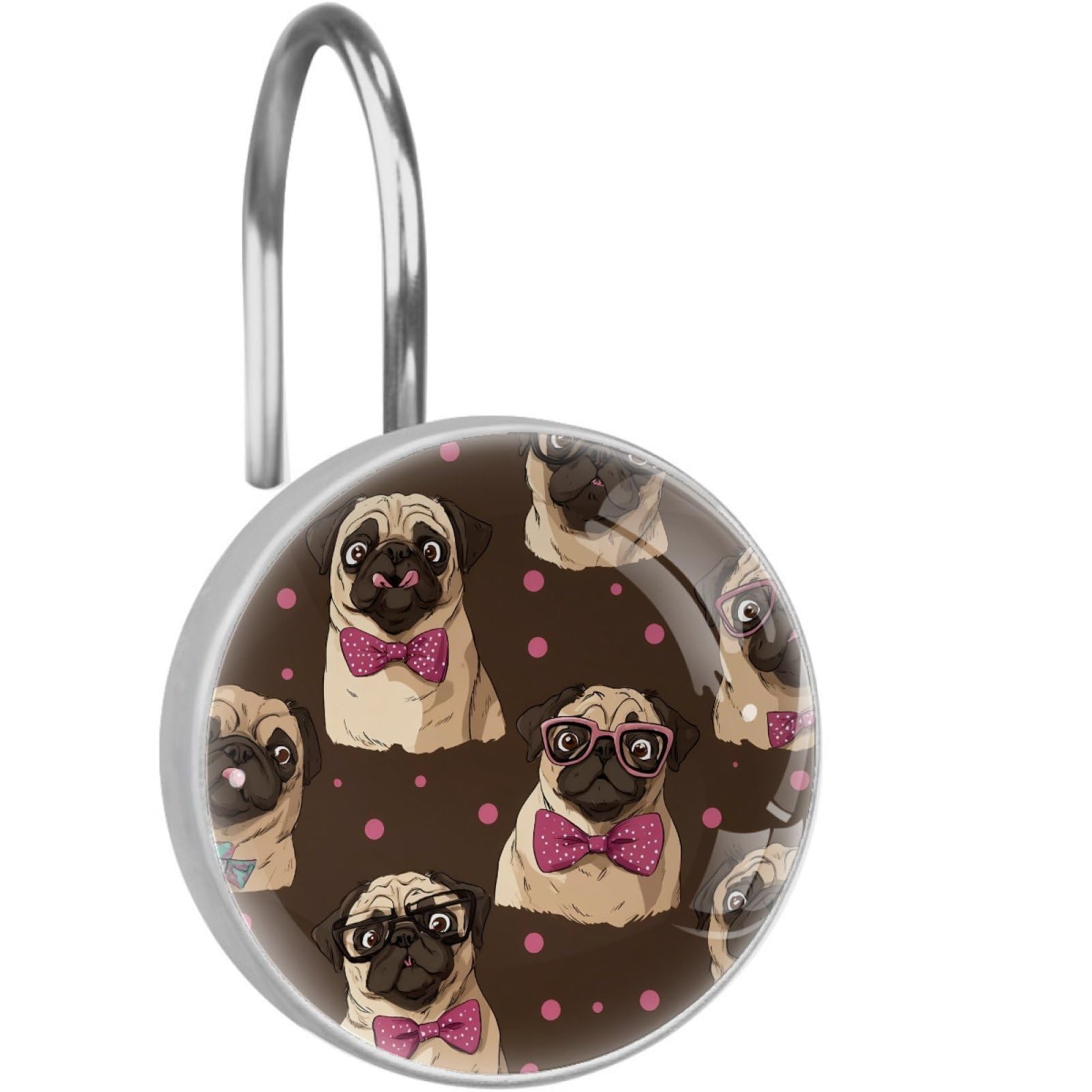 VAPOKF Shower Curtain Hooks, Pug Bow Rust Proof Decorative Shower Curtain Rings, Modern Farmhouse Designer Shower Curtain Hangers for Bathroom, 12Pcs