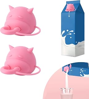 BOXOB 2pcs Cow Udder Milk Carton Caps, Silicone Cow Cover Funny Pouring Bottle Cap Leak Proof Carton Diverter Creative Gifts for Milk Carton (Pink)