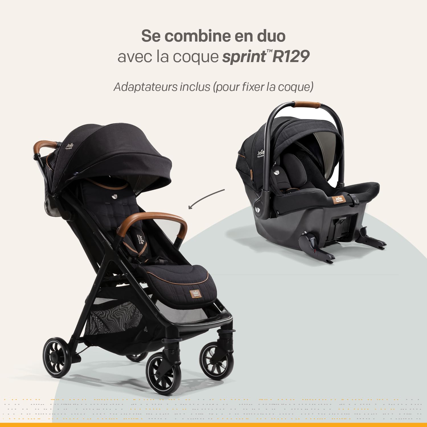 JOIE – PACK DUO – Poussette Parcel + Coque Sprint ISOFIX intégré pour installation sans base, dos route – Dès la Naissance - Eclipse