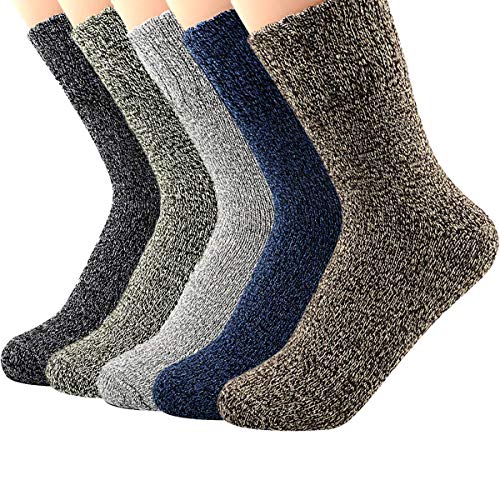 Cosy Encounter Winter Wool Socks for Women 5 Pairs Thick Boot Socks Knit Vintage Fuzzy Socks Best Gift For Women 5 Pairs Solid Color 01