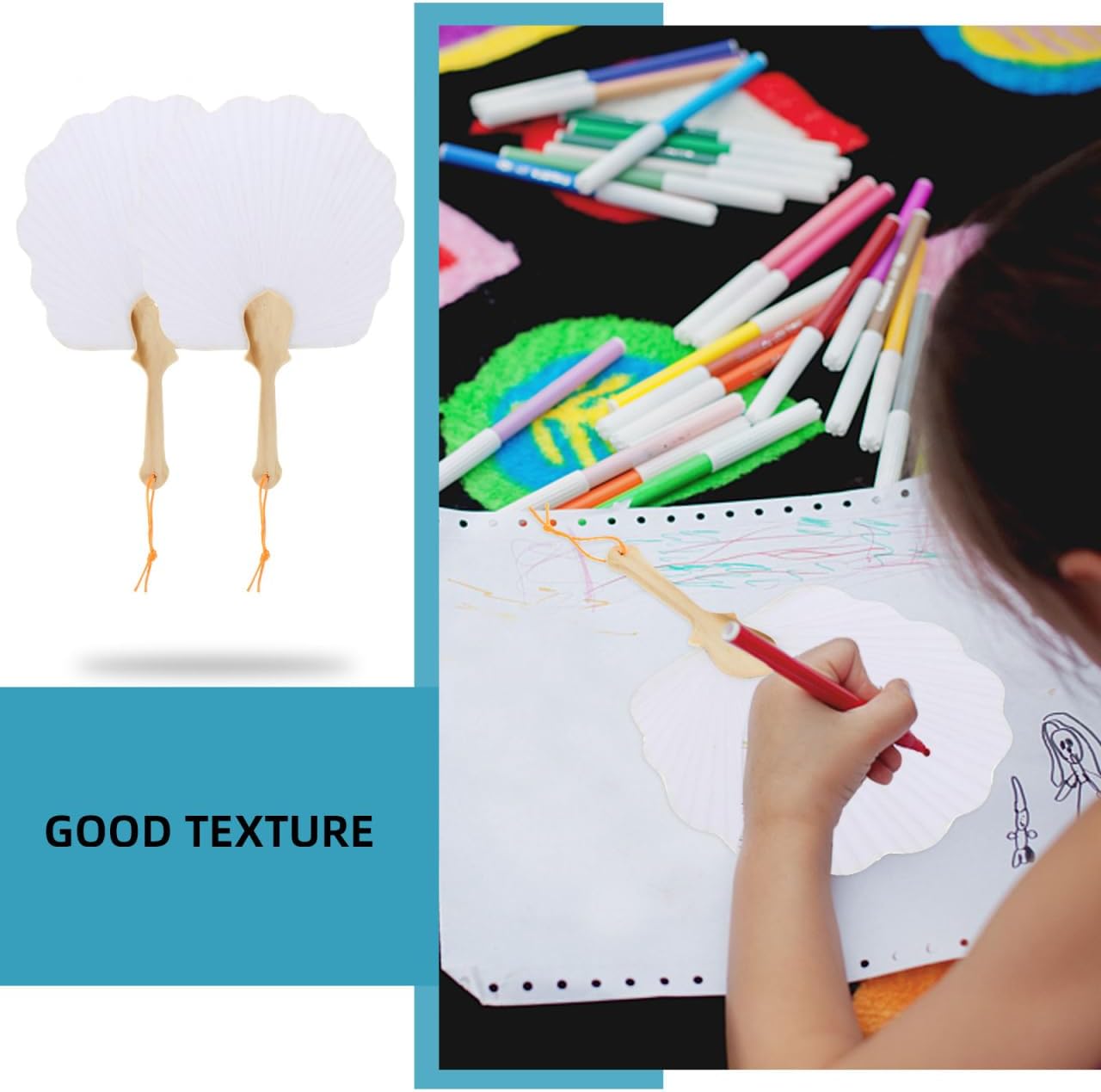PRETYZOOM DIY Painting Hand Fan 16-Pack Blank Paper Fans 12X8.26In Foldable Handheld Fans for Kids Creative Drawing Educational Craft Home Decoration