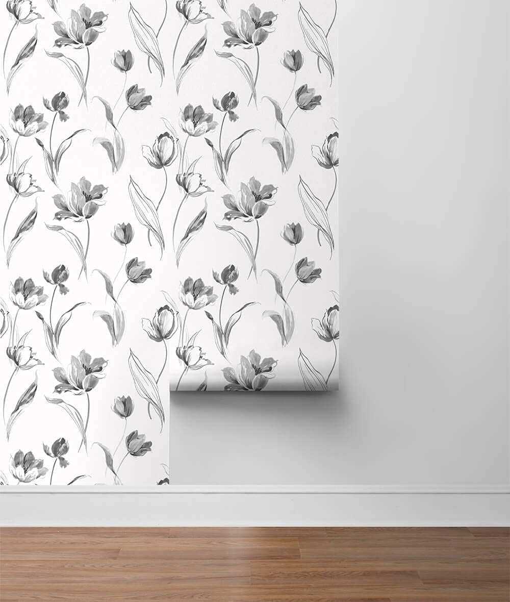 NextWall Tulip Toss Floral Peel and Stick Wallpaper