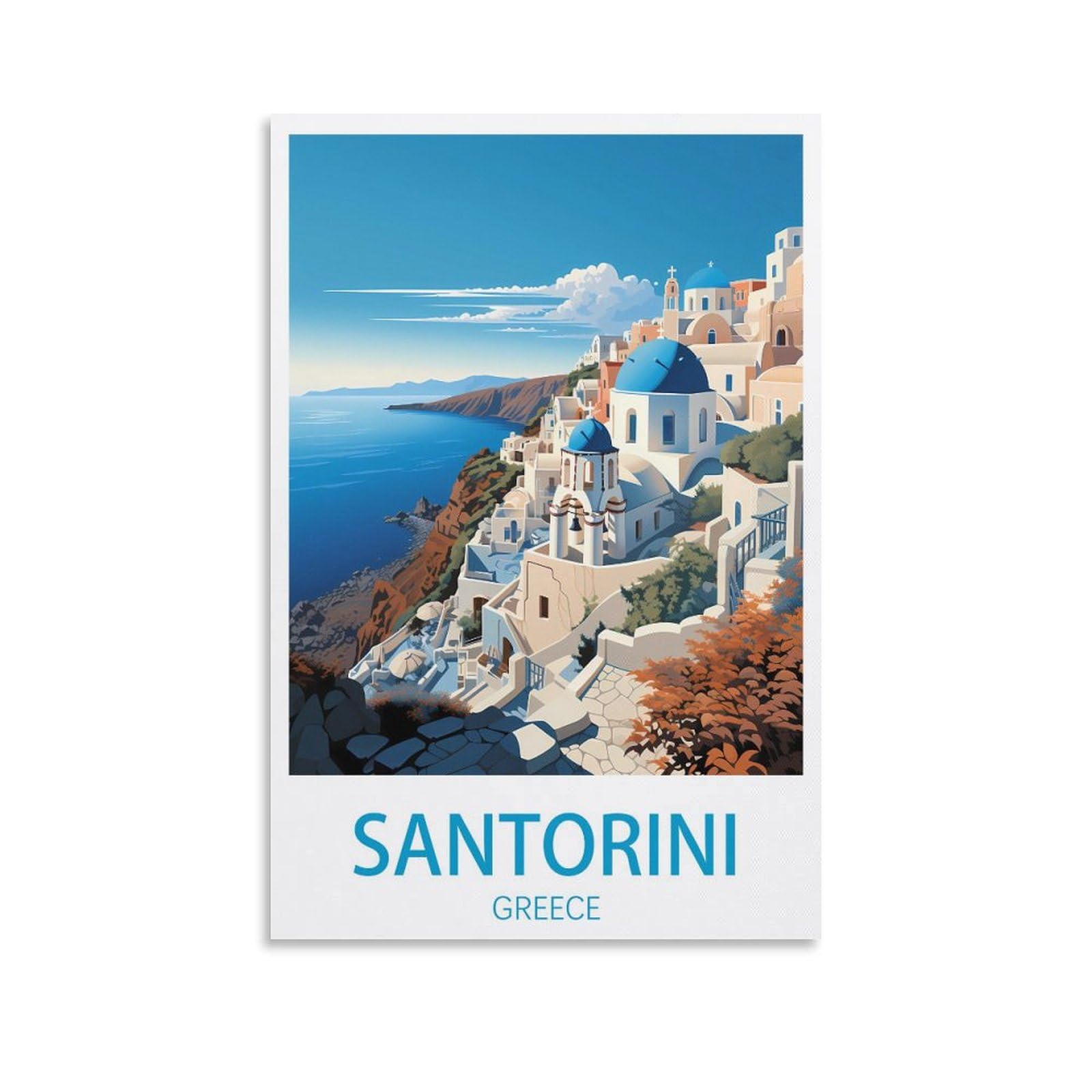 GuYaNa Santorini Greece Vintage Travel Posters Landscape 08x12inch(20x30cm) Canvas Wall Art Print Painting for Wall Decor Living Room Bedroom