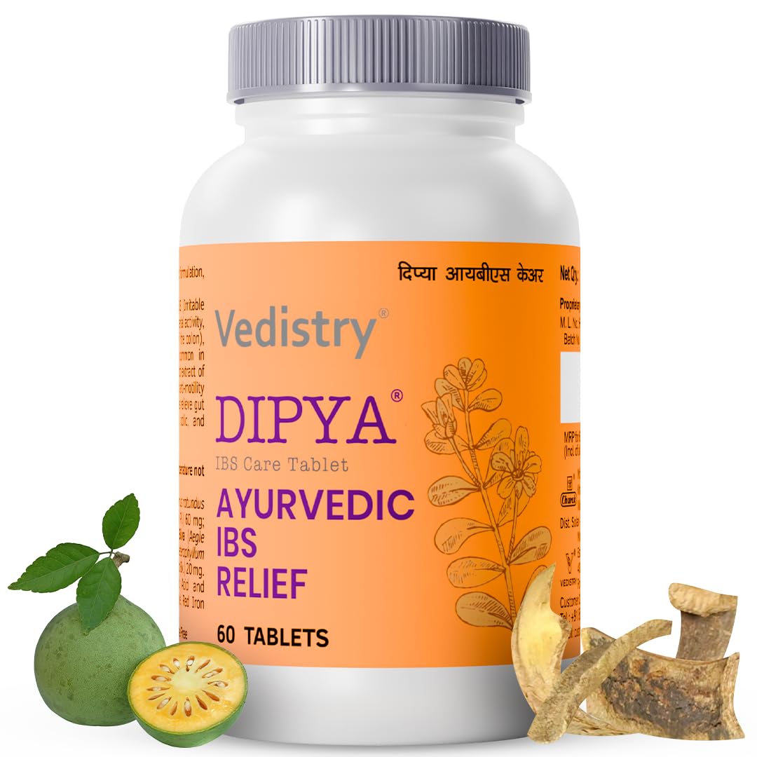 Dipya IBS Care Tablet | 100% Ayurvedic Support for IBS Relief | Relief for Diarrhoea, Bloating, Abdominal Discomfort & Irregular Bowel Movements – 60 Tablets (Pack of 1)