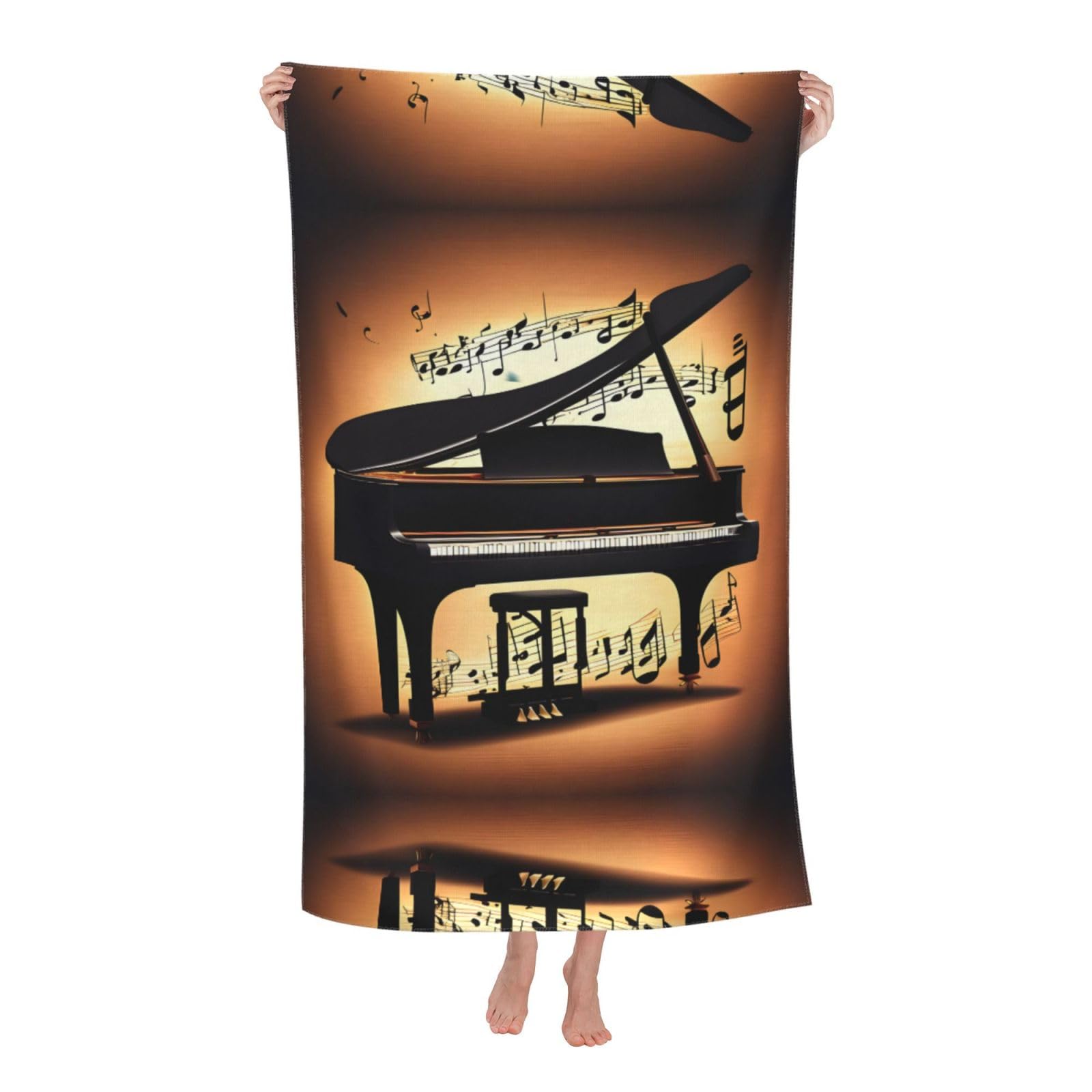 Oazcvbnn Women's White Piano Violin And Music Notes Print Adult Beach Towel Summer Travel Pool Vacation Swimming Fitness Outdoor Adventures