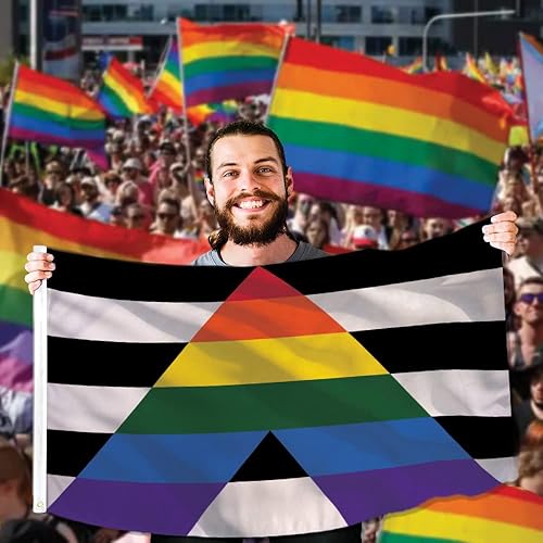 FlagJoint - Bandera de aliado recto gay de 3 x 5 pies, bandera LGBTQ+ del orgullo aliado, colores vibrantes, resistente a los rayos UV, ojales de