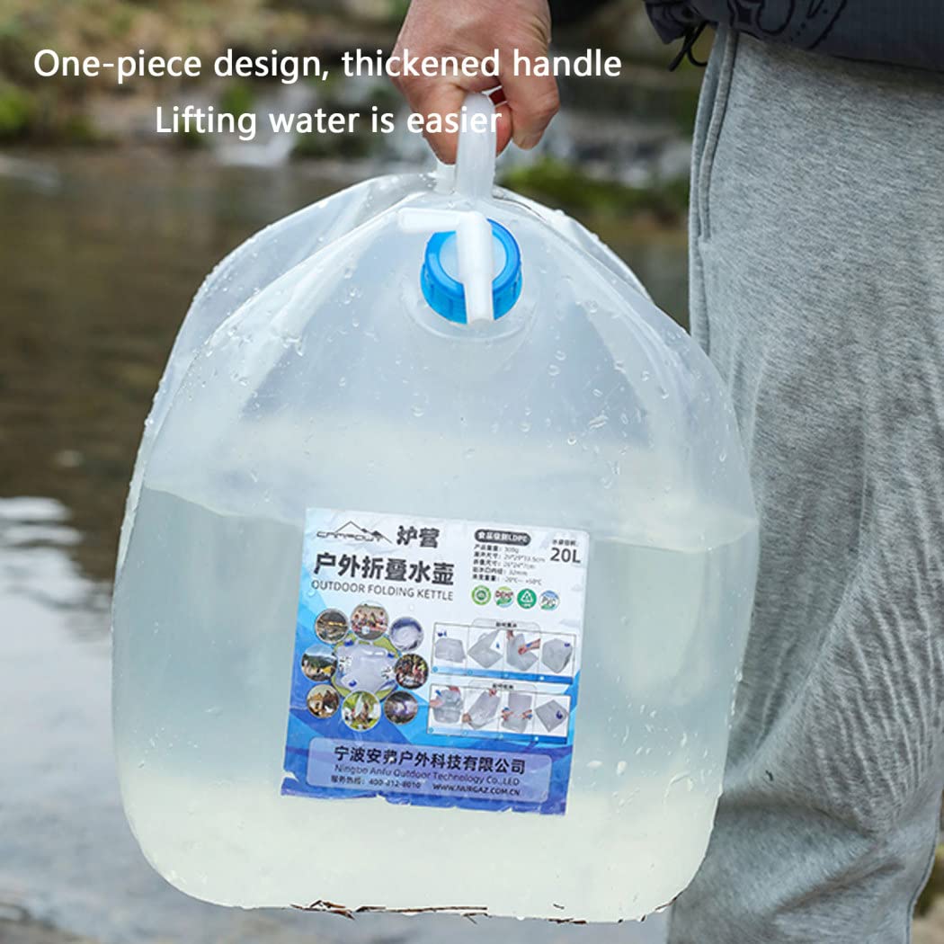 Wasserkanister mit Hahn 20L, Wassertank Faltbar mit Zapfhahn, Faltkanister mit Tragegriff und Schraubdeckel, Tragbar Trinkwasser Faltkanister Wasserbehälter BPA Frei, Notbereitschaft