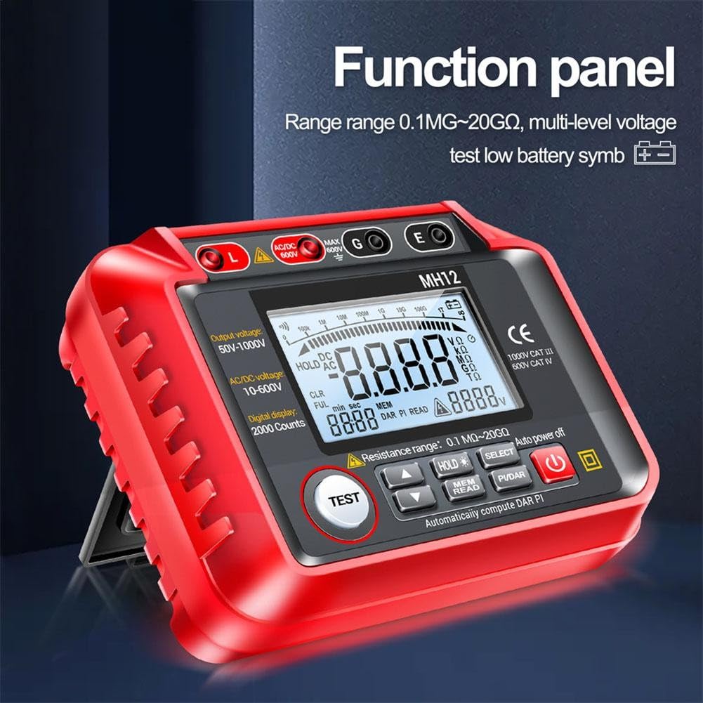MH12 Megohmmeter, digitales Isolationswiderstandsmessgerät, Erdungswiderstandsmessgerät für elektrische Wartung, Kabelprüfung und Außendienstingenieure