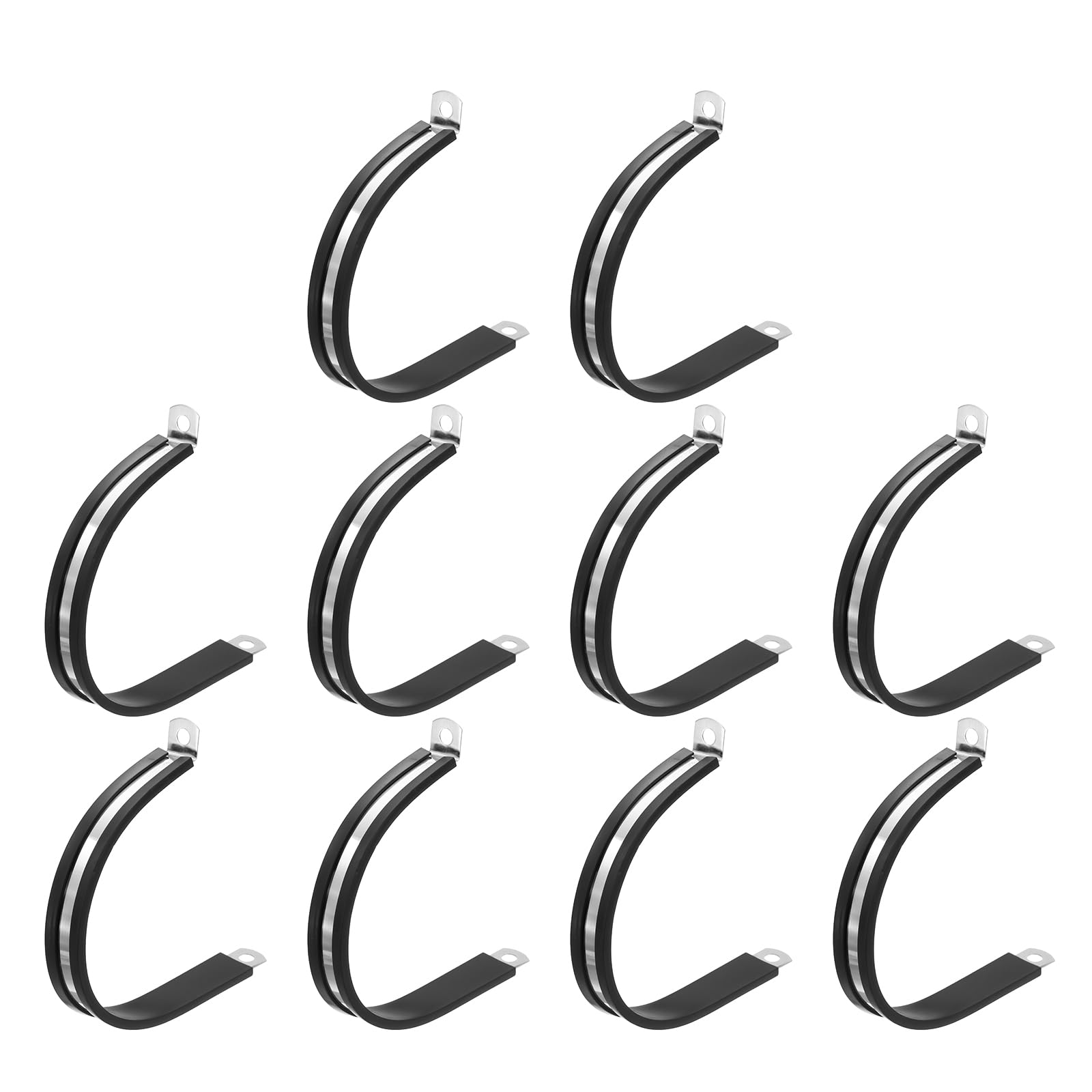 sourcing map 10pcs Stainless Steel Cable Clamp 2-1/2 Inch (63mm) Rubber Cushioned Conduit Clamps Wire Holder Strap Clip for Automotive Industrial Marine Household Installation Pipe Wire