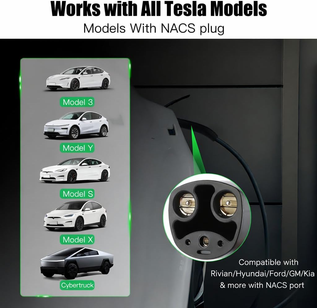 Tesla Portable Charger Level 2-40 Amp Home/Outdoor EV Charger with Smart App, Delay Timer, 25Ft Cable, NEMA 14-50 Plug, FCC/UL/ETL Certified, Compatible with Model 3/Y/X/S/Cybertruck(NACS)