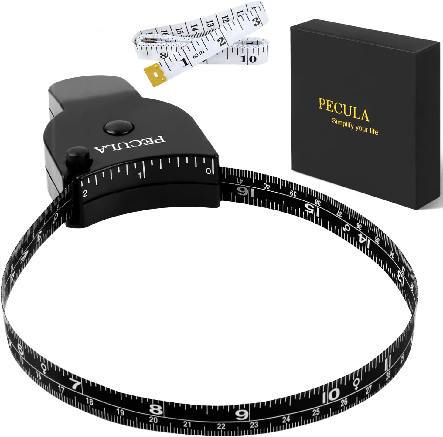 PECULA Body Measuring Tape 150cm, Body Tape Measure, Lock Pin and Push Button Retract, Body Measurement Tape, Black