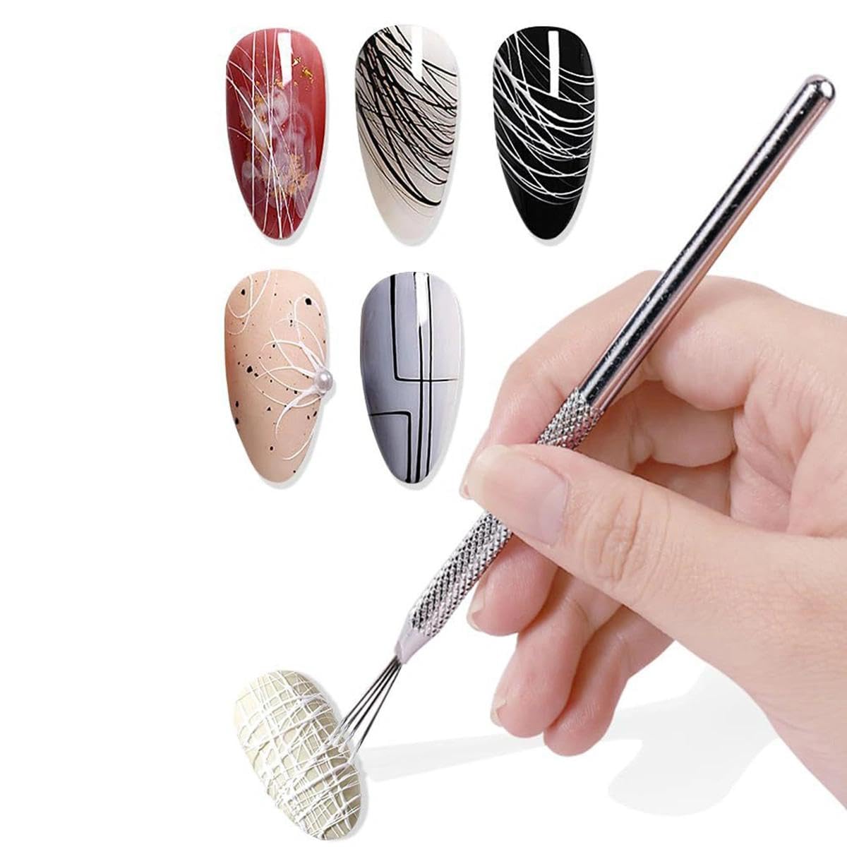 1Pc Stainless Steel Handle Nail Brush Tool 7-needle Nail Texture Brush Tool Suitable For Salons Home DIY And