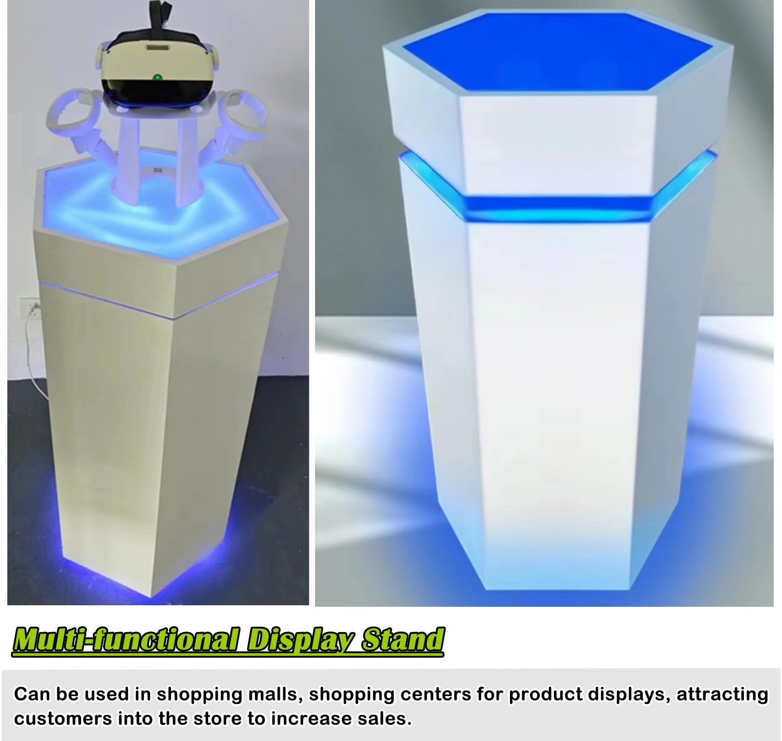 Messe Theke Empfangstheke Sechseckiger Holzständer für Die Präsentation, Lichtstreifen-Design-Werbeständer, 20" 28" 31" 39" Bodensockel für Die Präsentation von Skulpturen, Eventdekor(W 50 x H 60cm (1
