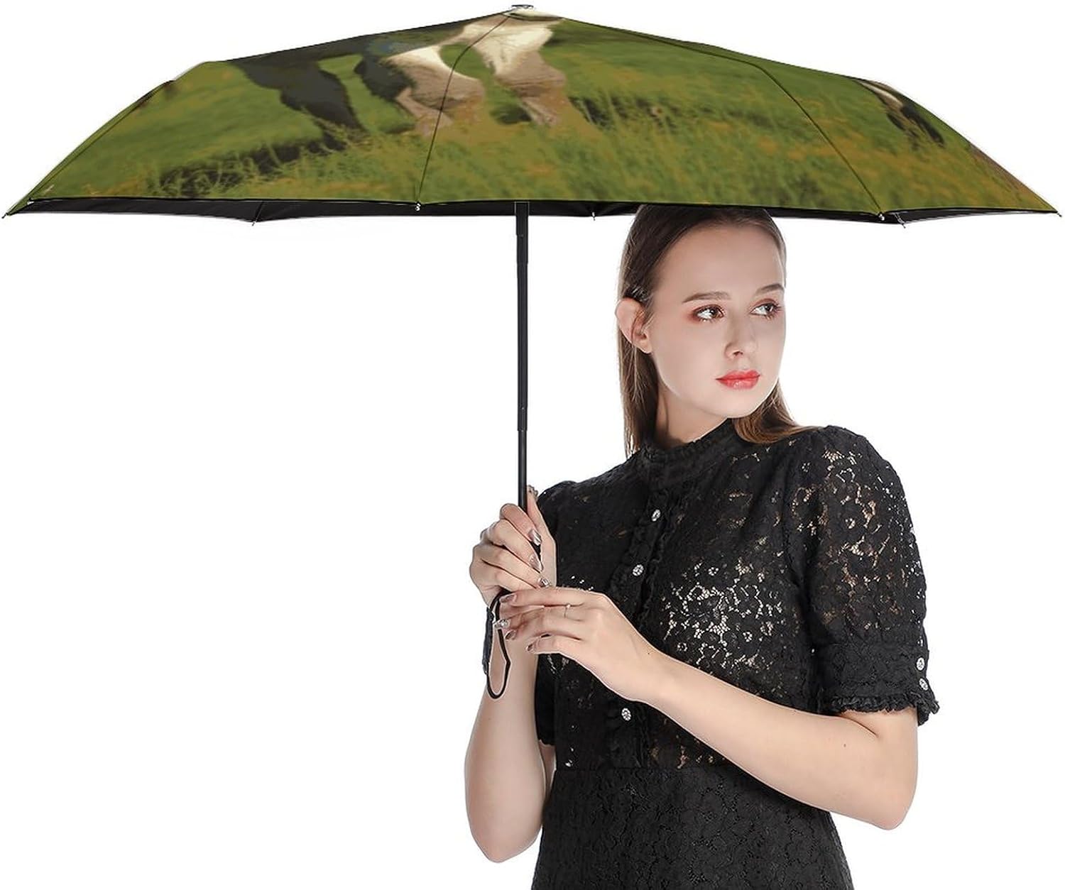 Donkey on Green Meadow Windproof Travel Umbrella, One-Click Automatic Open And Close, Portable Compact Folding Umbrella for Women Men, Fits Backpack & Car