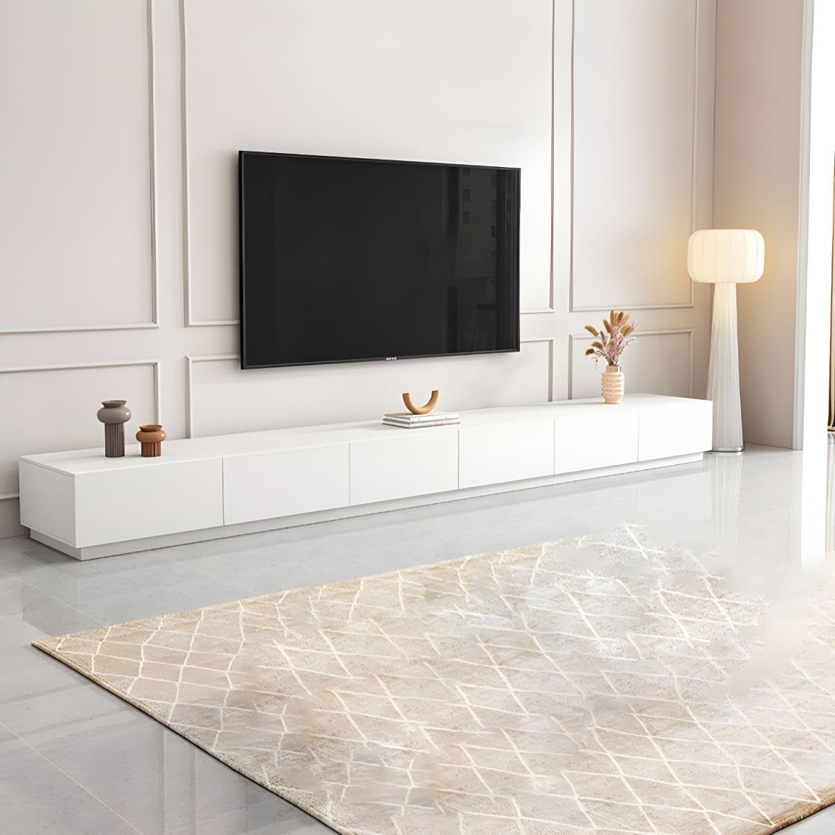 LAKIQ Modern White Media Console TV Stand with Drawers