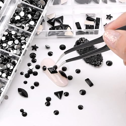 Miniatura 4 de 2324 piezas de diamantes de imitación negros con parte trasera plana, gemas y piedras de cristal multiformas, kit de diamantes de imitación para