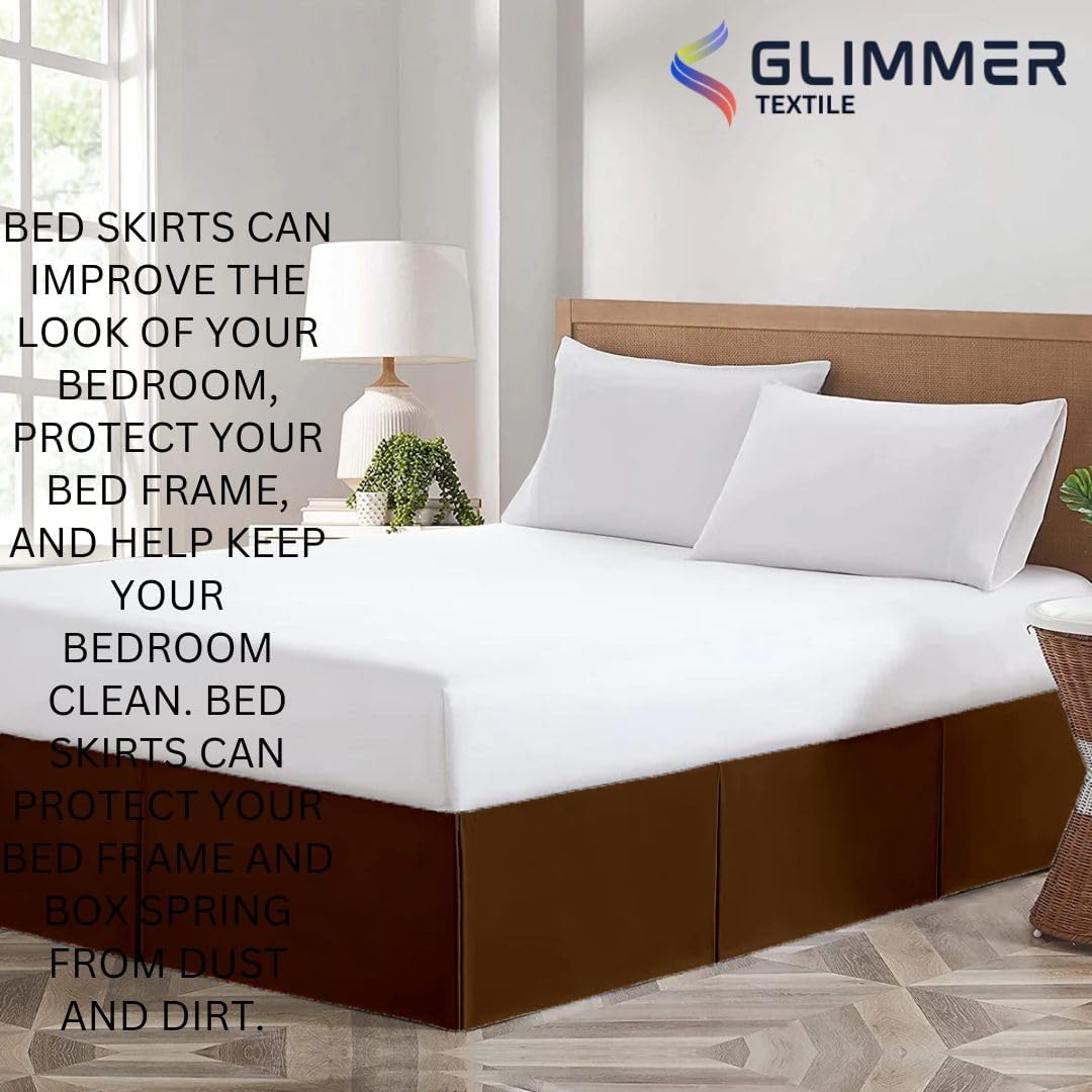 Split Corner Bed Skirt| Organic Cotton| 1000 TC| | Queen Size with Platform| 15" INCH Drop Length| Classic Style| Wrinkle Free & Stylish| Chocolate