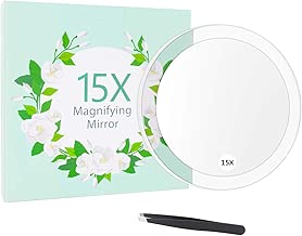 15x Magnifying Mirror with 3 Suction Cups - Use for Makeup Application, Tweezing, Blackhead/Blemish Removal - Travel Magnification Mirror Easy Mounting for Bathroom,6 INCH - coolthings.us