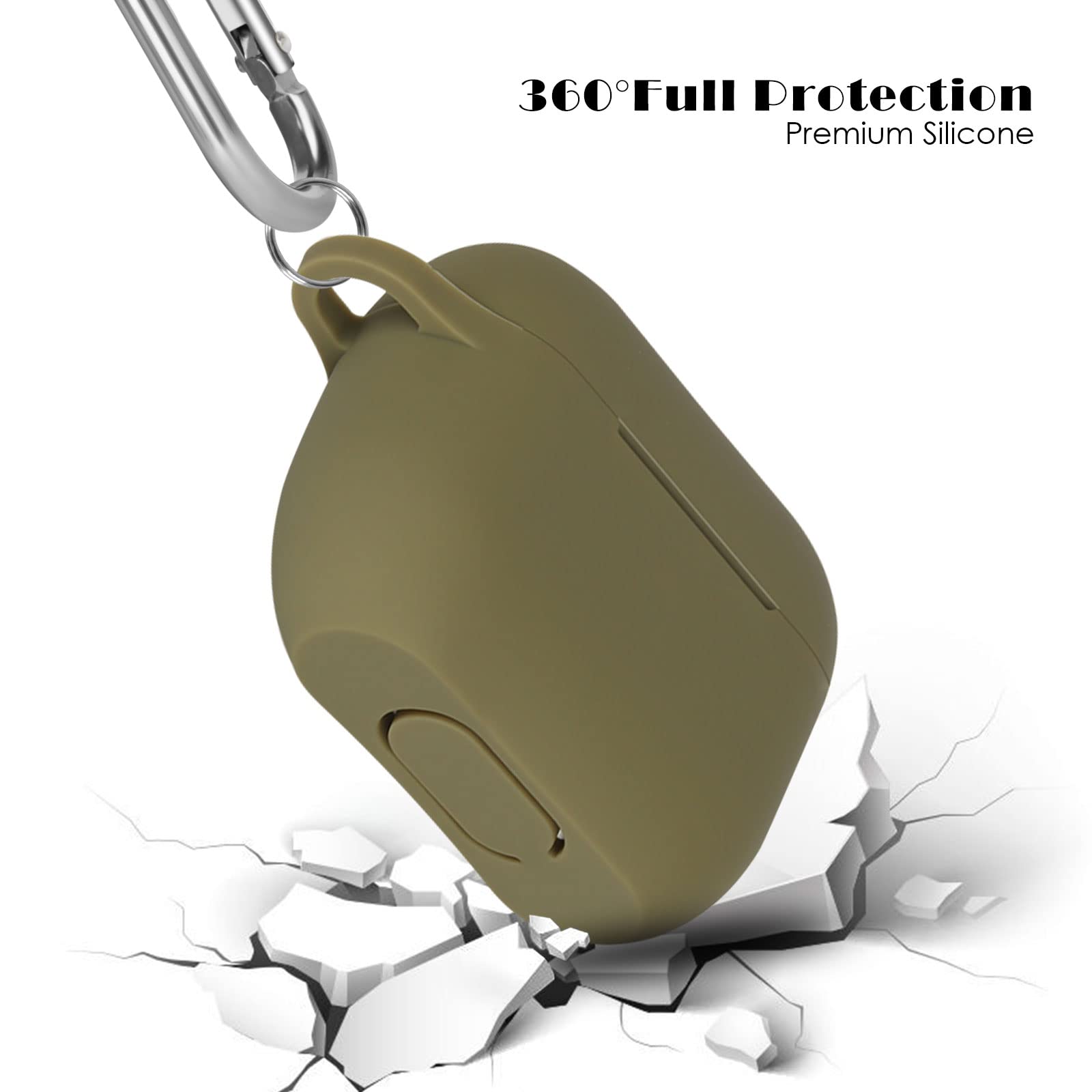 Protective Case Compatible with AirPods Pro Case, Anti-Shock Silicone Protective Cover, Soft, Non-Slip Protective Case for Airpods Pro 2019 with Carabiner, Army Green — view 4