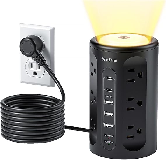 Amazon.com: AnnTane Power Strip Tower with Night Light, Power Strip ...