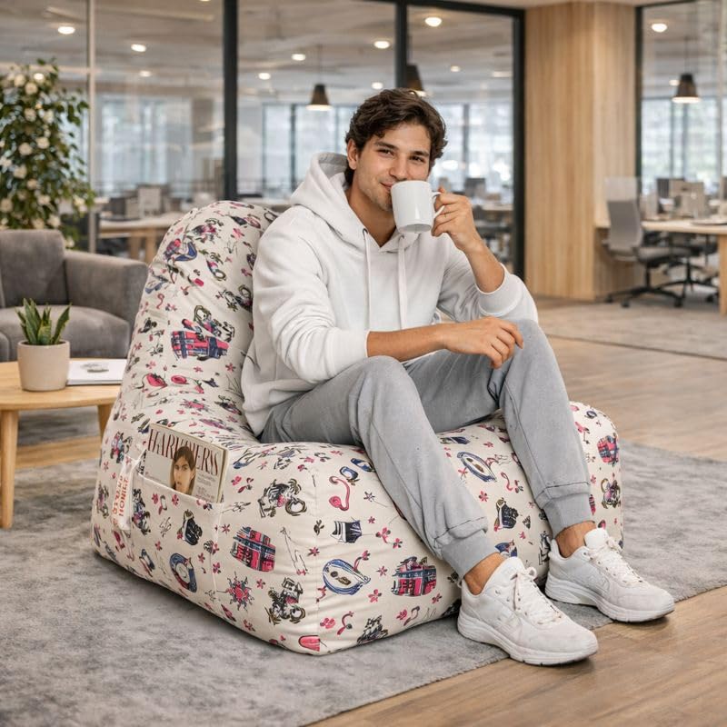 Image of Style Homez Hackey Cotton Canvas Abstract Printed Bean Bag XXL Size Filled with Beans Fillers
