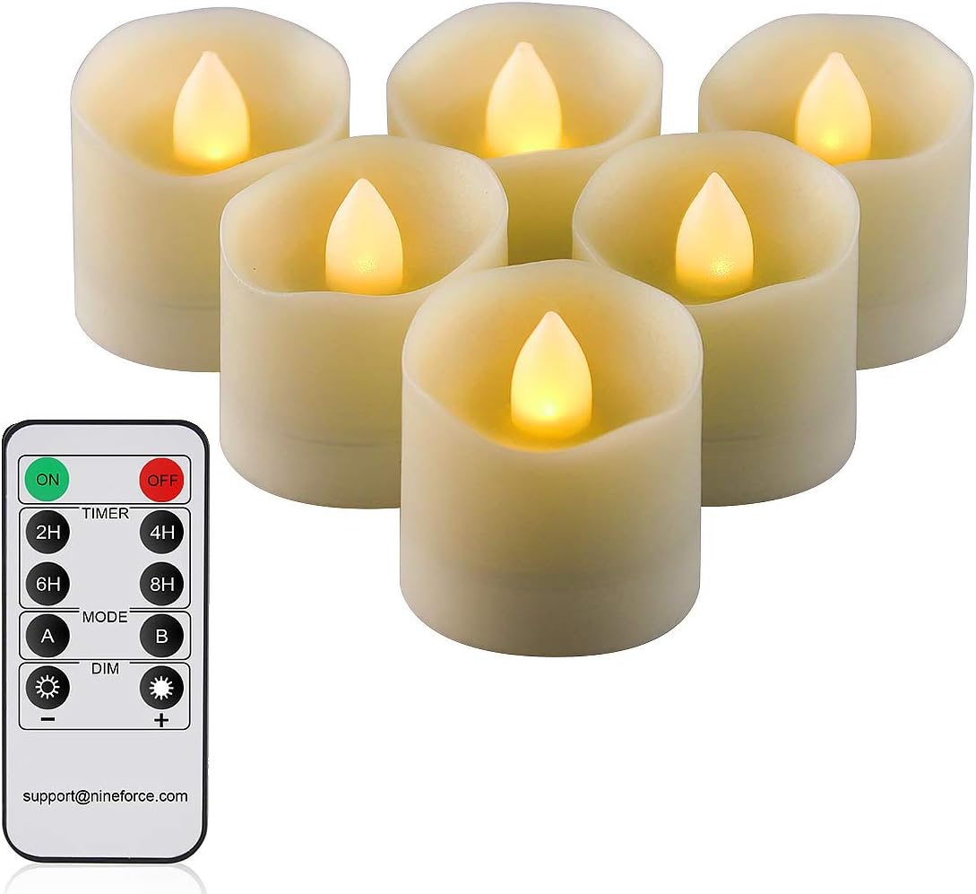 Flameless Candles with Remote LED Tealight Candles Tea Lights Votive Candle with Timer, Unscented Outdoor Flickering Warm White Flame Fake Candles, Battery Operated Candles 200 Hours - 6 Set x 1.3"