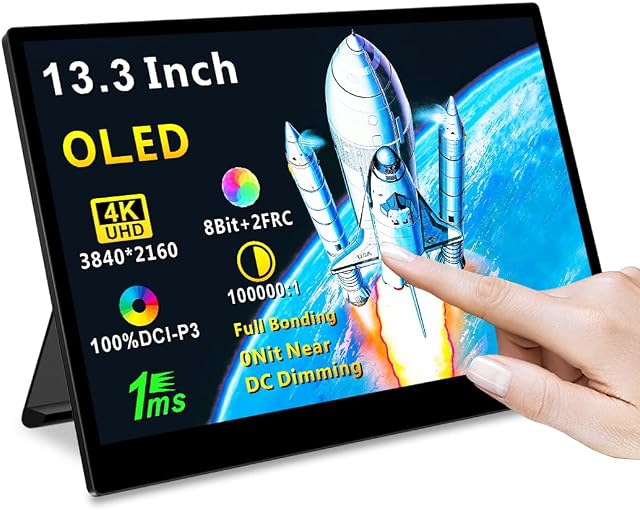 Magedok Portable Monitor 4k OLED 13.3'' Portable Monitor Touchscreen, HDMI Portable Monitor,100000:1, Freesync UHD IPS,100% DCI-P3 1ms Portable Display for Laptop, Smartphone, PC, Game Consoles, etc