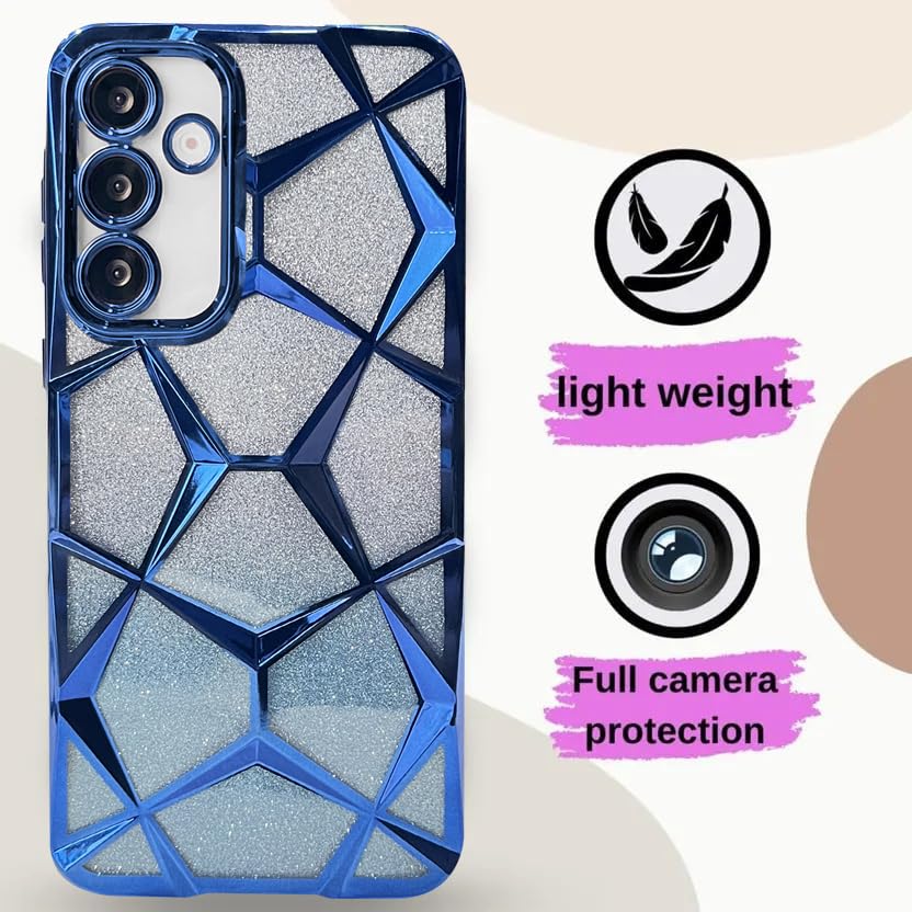Image of VONZEE Gradient Glitter Designer Case for Samsung S25 Plus, Luxury Electroplated 3D Cube, Diamond Bling Shiny Soft TPU Clear Shockproof Women Girls Protective Phone Cover (Blue)