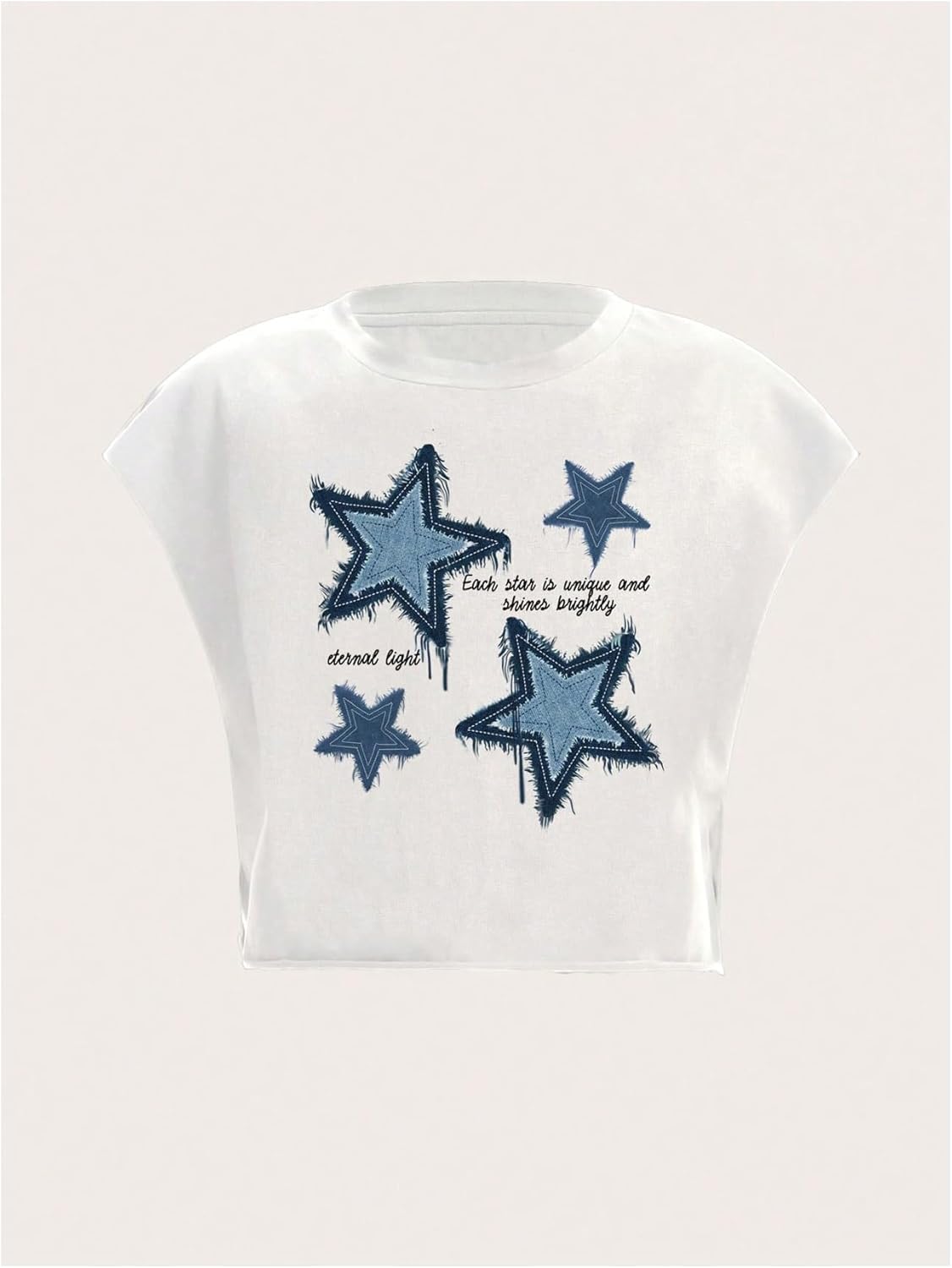 Floerns Women's Star Print Sleeveless Cropped T Shirt Crew Neck Oversized Tee Top - Image 3