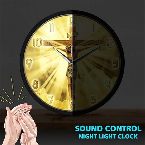 Miniatura 2 de Geek Alerts Reloj de pared con control de voz LED Jesucristo en cruz Viernes Santo Calvario Marco de metal, reloj de pared cristiano espiritual Dios