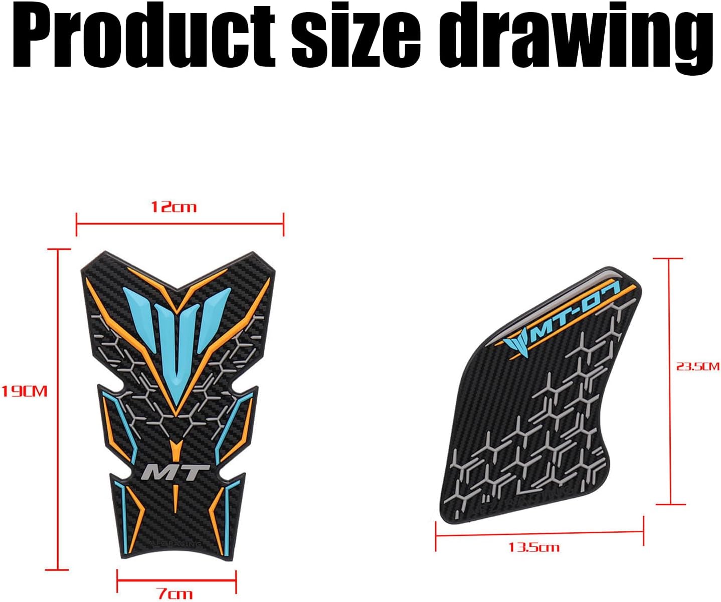 for MT-07 MT07 2024 Waterproof Pad Rubber Sticker 3D Embossed Rubber Fuel Tank Pad Fuel Tank Knee Pad Sticker mt-07 2020-2024 Motorcycle Accessories (Light blue)