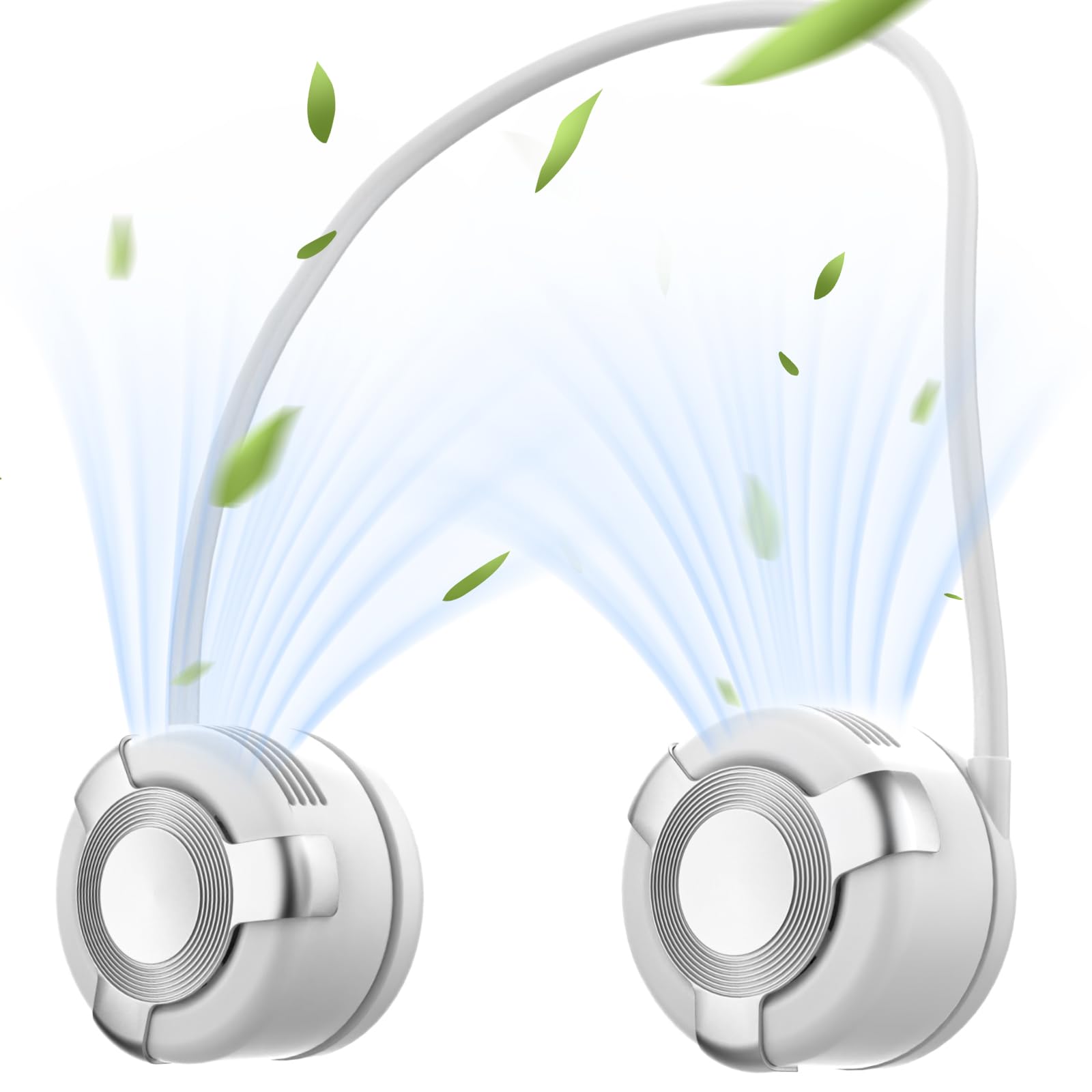 Upgraded Portable Neck Fan,720°Rotatable Hands-Free Personal Fan•USB Rechargeable with 3 Speeds Bladeless Fan, Adjustable MiniFan for Indoor Outdoor (white)