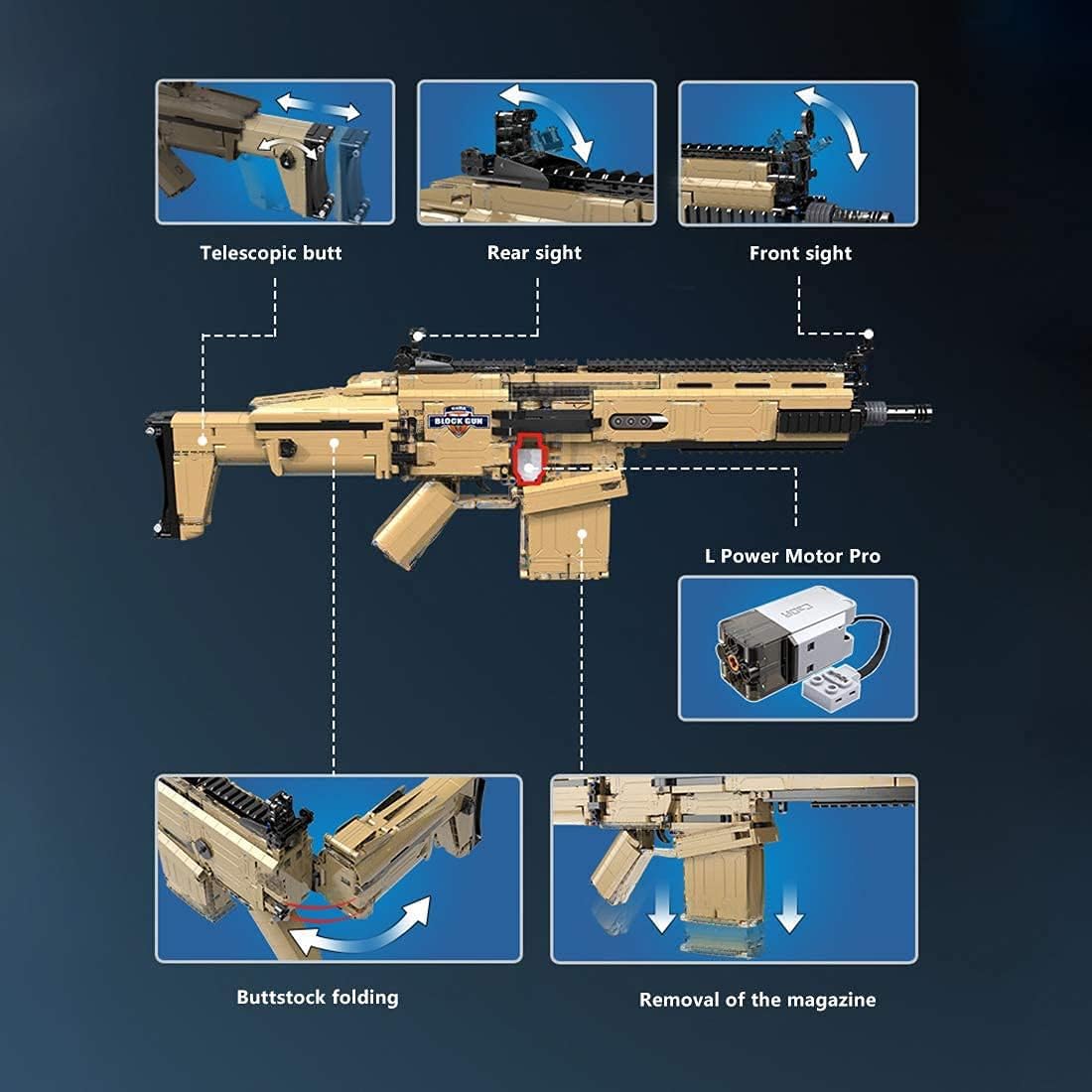 Technik Arme Jeu de Construction avec Moteurs, Militaire Maquette de Fusil d'assaut FN Scar 17S Gun, 1406+Pièces Blocs de Construction Compatible avec Les Grandes Marques