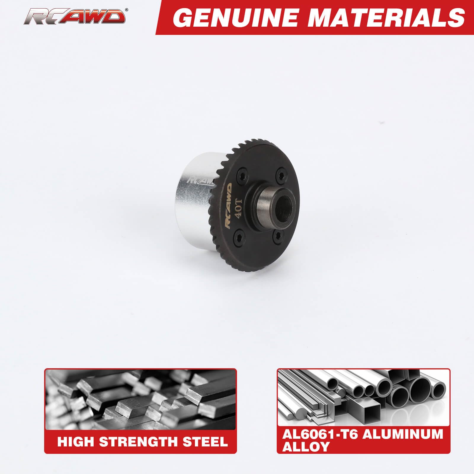 RCAWD Ensemble de différentiel arrière 40T avec roulements pour marteau Losi Baja Rey 1-10 pièces de mise à niveau (argent)
