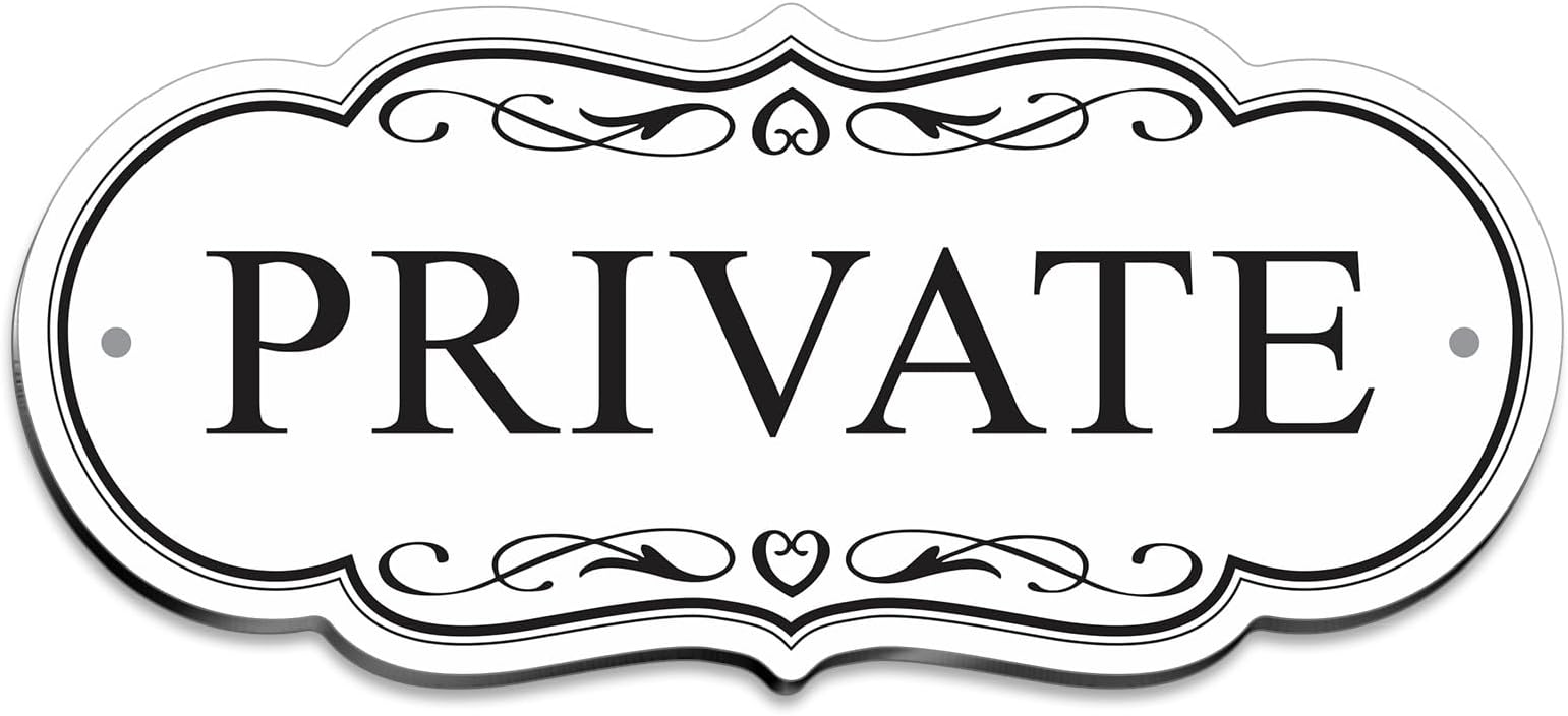 PRIVATE Door Sign – 8x3.5 Inch Premium Acrylic Sign, Waterproof and Durable, Self-Adhesive & Pre-Drilled for Easy Mounting, Black/Gold/White for Home Office Business Use (White)