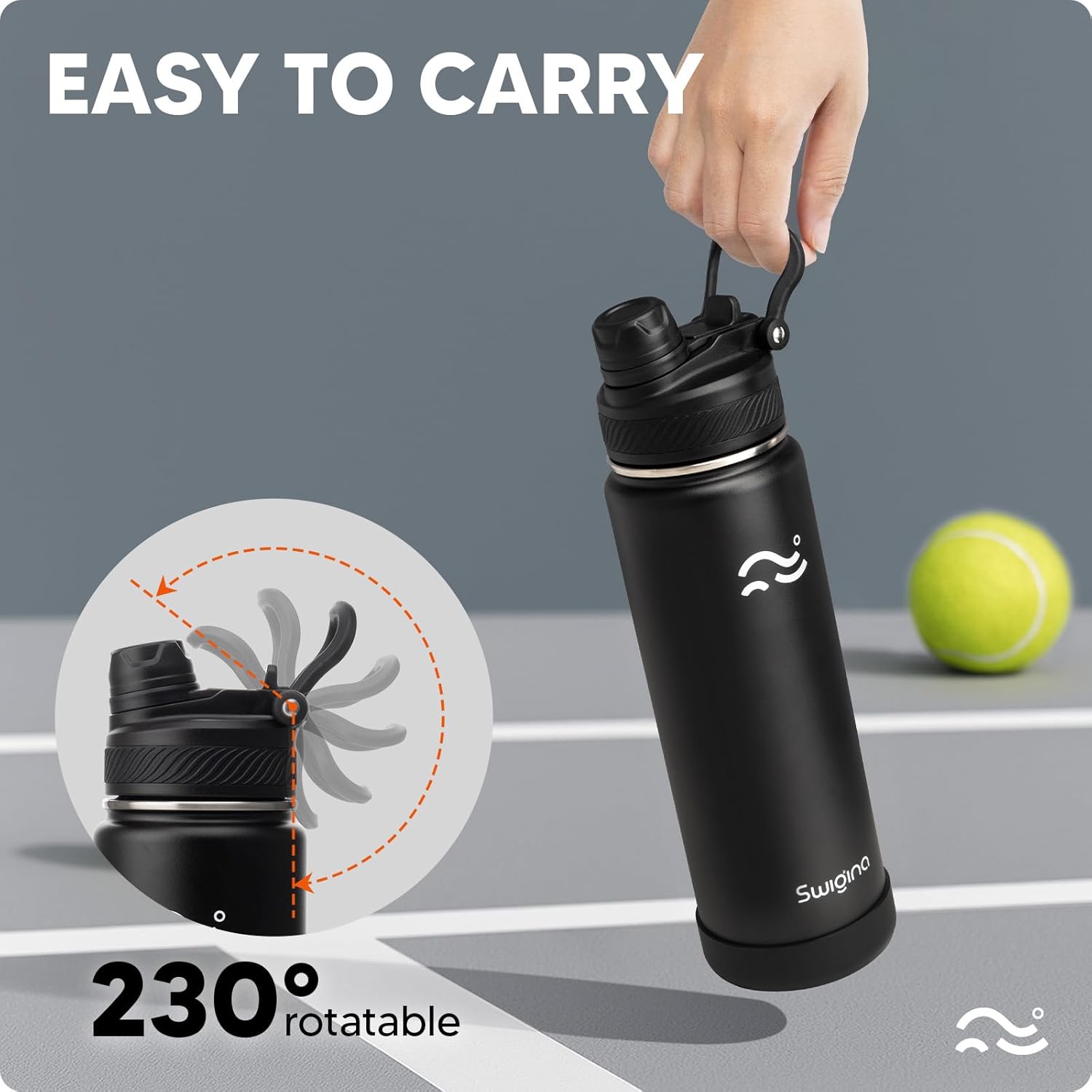 [2-IN-1 LID] Insulated Water Bottle with Silicone Boot (36hrs Cold/18hrs Hot) - DIY Stickers, Leakproof, BPA Free, Black, 24 oz - Image 5