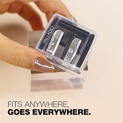 Miniatura 6 de Palladio Sacapuntas cosméticos 3 en 1 de doble barril con tapa, hoja de acero inoxidable, ajustador de tamaño, esencial para delineador de labios