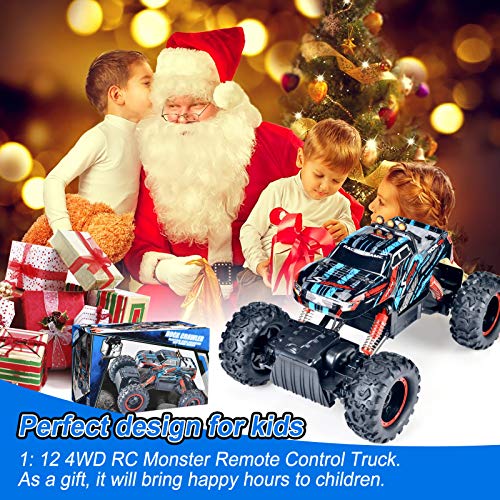 Remote Control Truck, RC Car 1: 12 Scale RC Truck 2.4Ghz Radio Remote Control Car RC Monster Vehicle Truck Crawler 4WD Off Road for Boys - Thumbnail 3