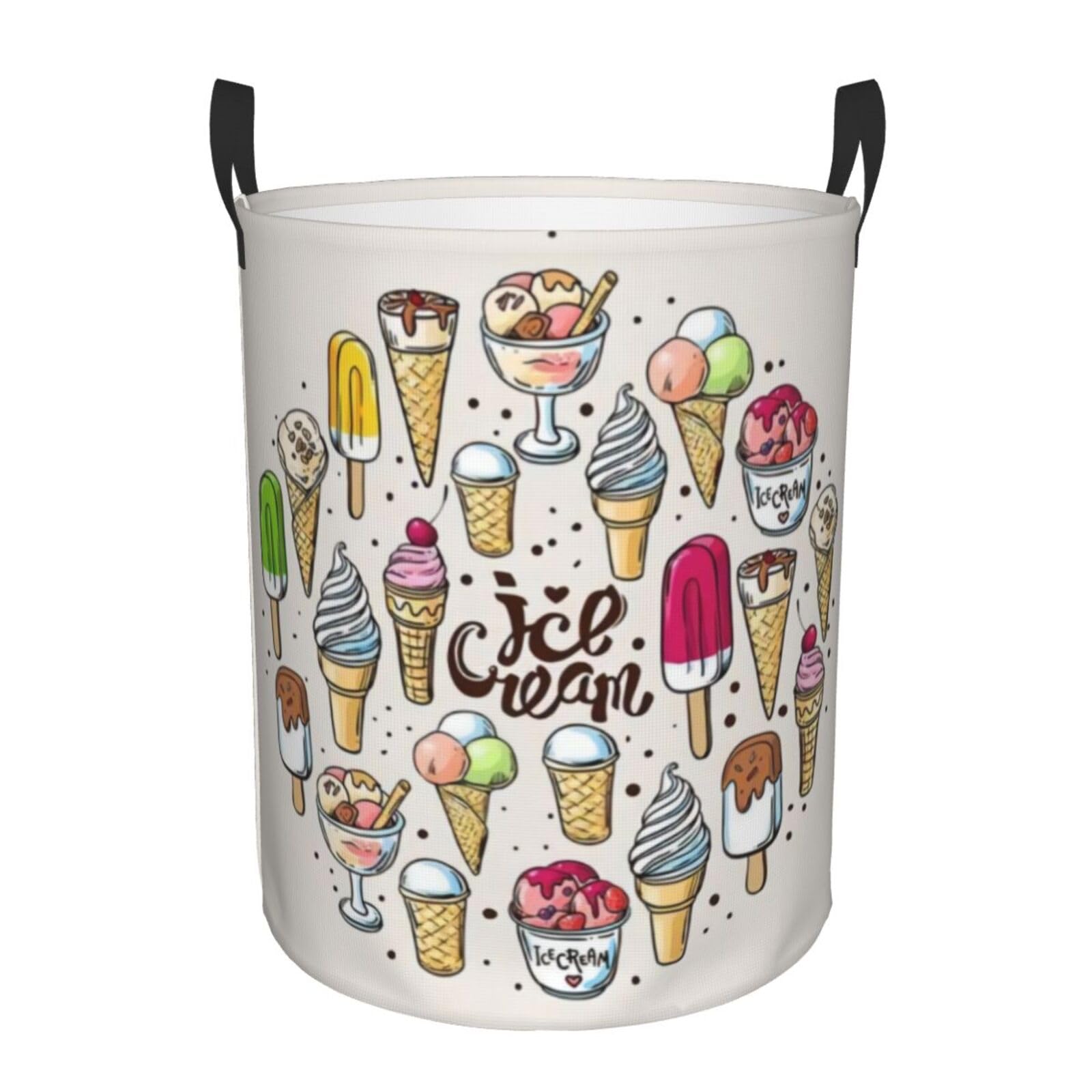 S Circular Hamper – Collapsible Ice Cream Print Laundry Basket