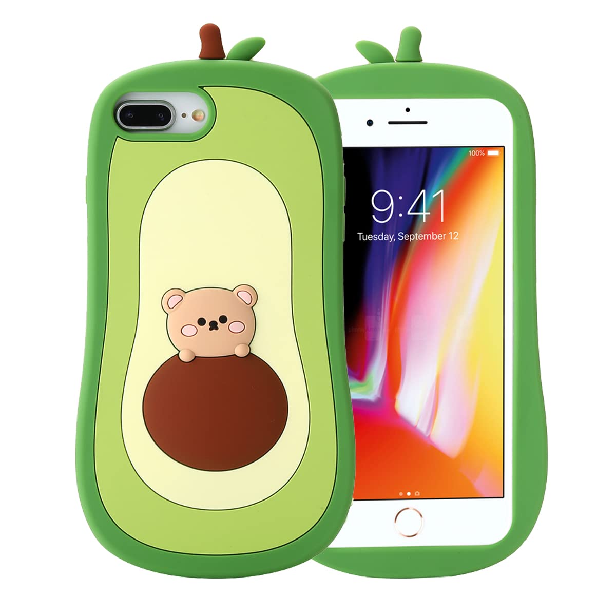 Aerymli 3D Fruits Avocado Case for iPhone 7Plus/8Plus,3D Cute Cartoon Kids Girls Women Kawaii Lovely Bear Avocado Shape Soft Silicone Case for iPhone 7Plus/8Plus/iPhone 6Plus 6S Plus 5.5 inch-Avocado