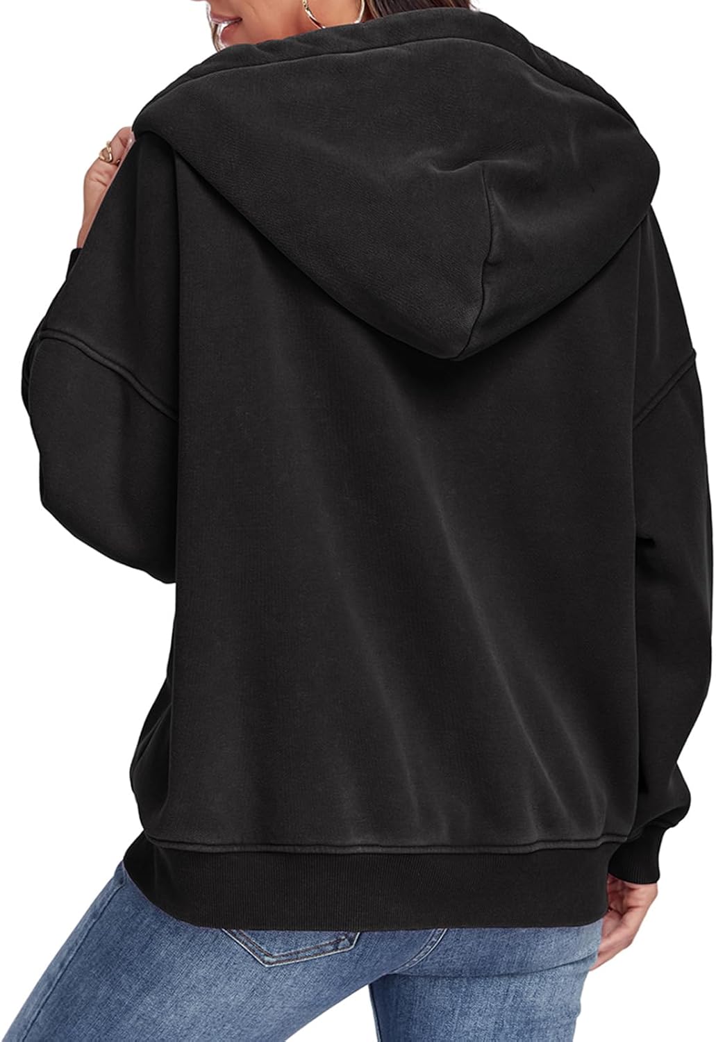 WOWULOVELY Womens and Mens Zip Up Hoodies Acid Wash Long Sleeve Oversized Sweatshirts Distressed Fleece Jacket with Pockets - Image 6