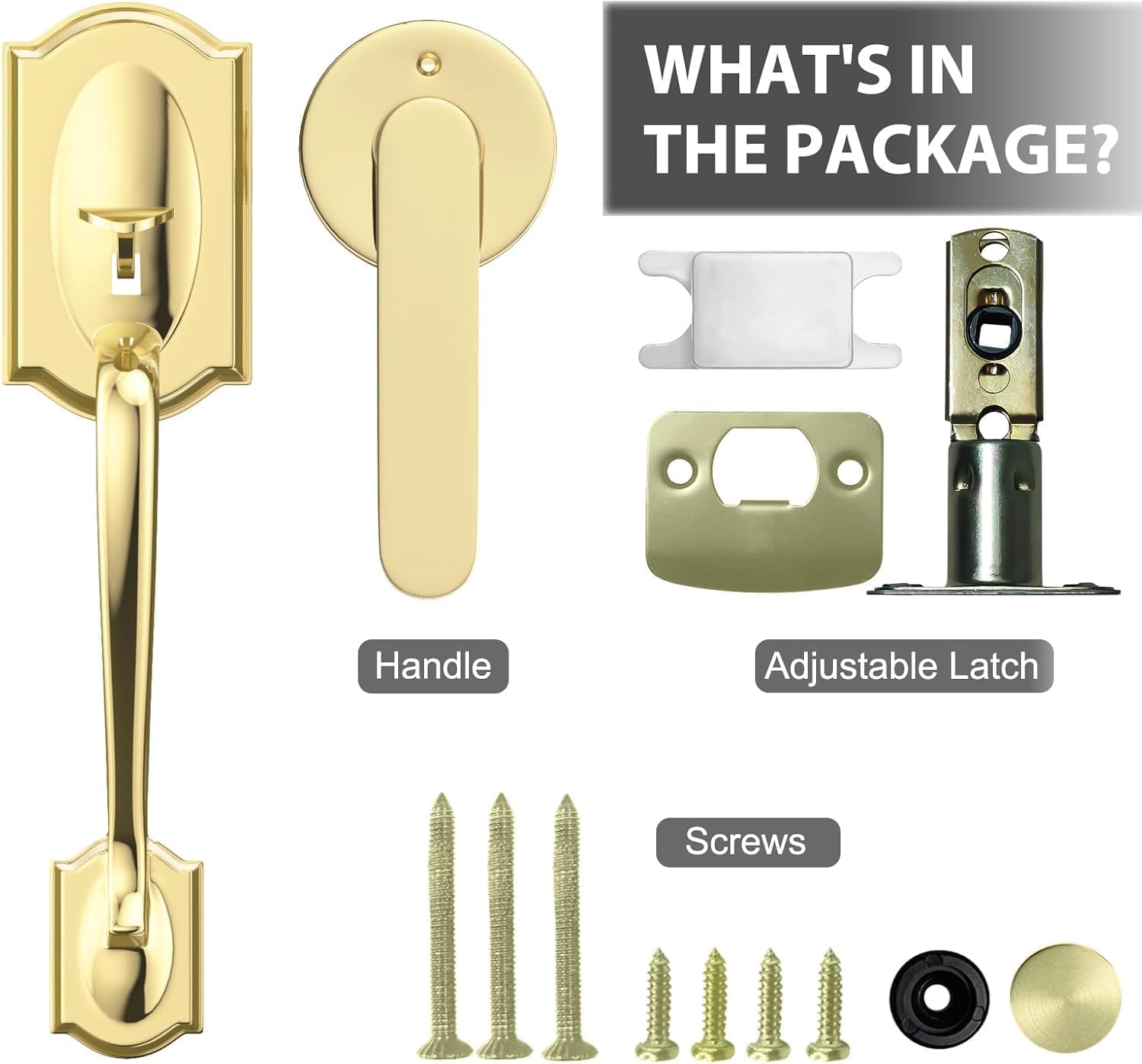 Front Door Handle, Gold Door Handles Exterior, Polished Brass | Entry Door Handle with Reversible Lever, Lower Half Grip, Adjustable Handleset, Fits Standard Doors (1-3/8" to 1-3/4" Thick)