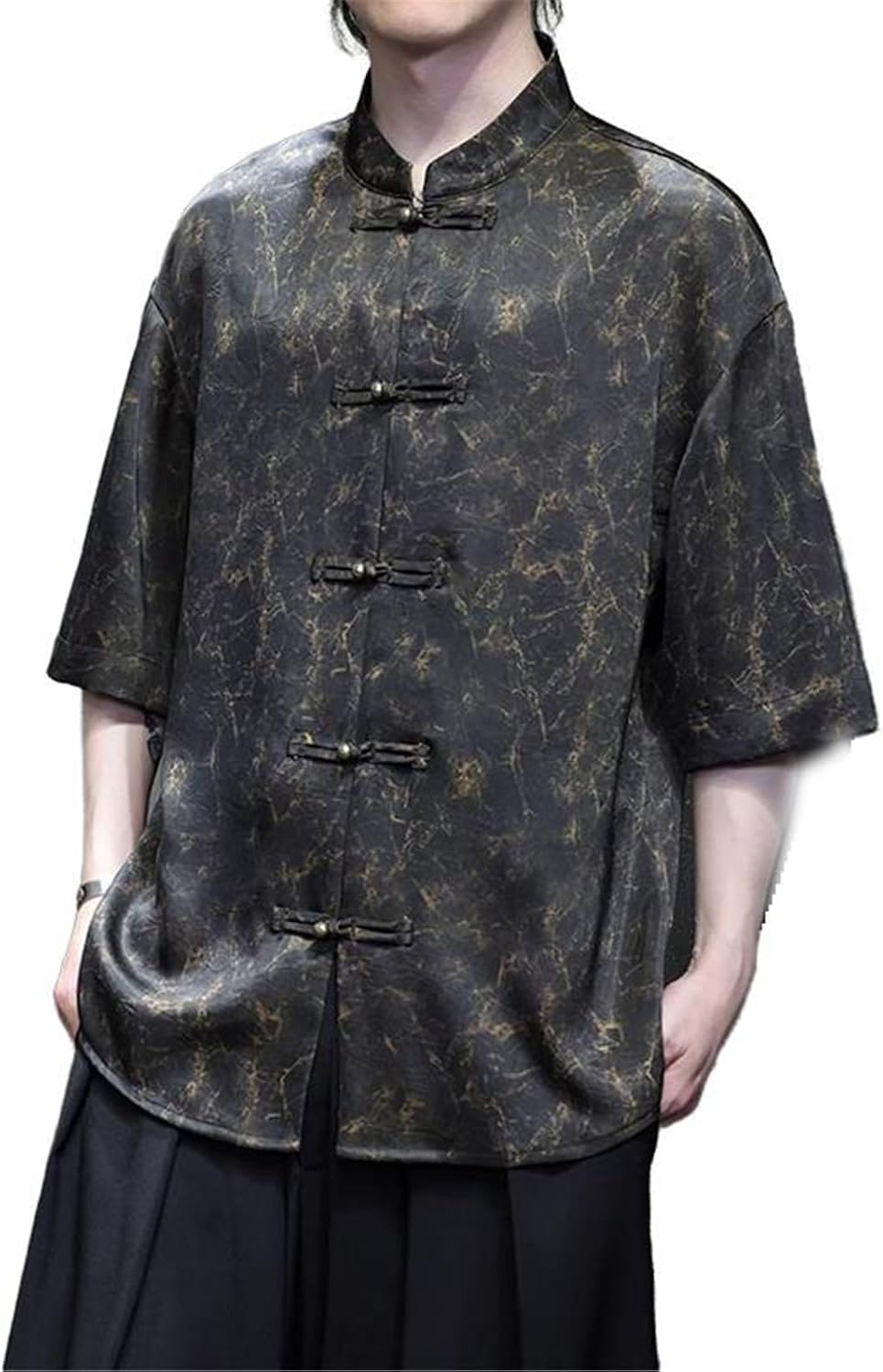 Men's Chinese Style Short Sleeved Shirt Kungfu Tang Suit Summer Casual T-Shirt Tops